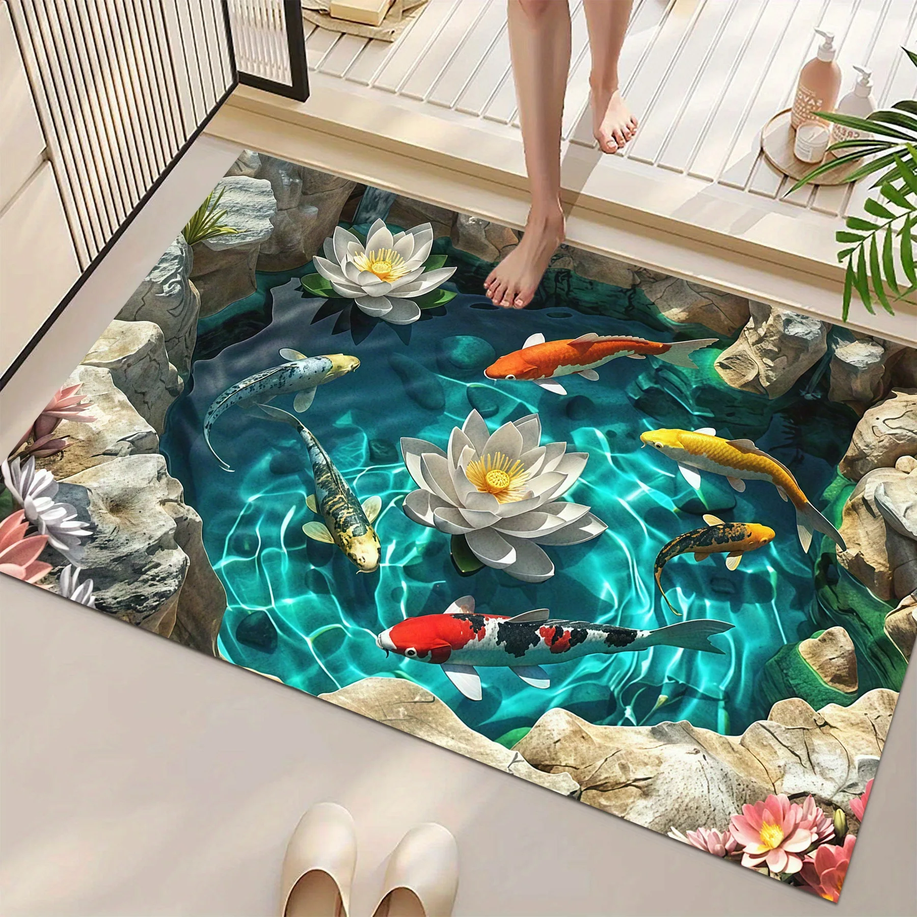 Planted Aquarium Carpet Plant - 2D Koi Fish & Lotus Flower